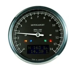 Motogadget Chronoclassic DarkEdition Tachometer -Puig Shop motogadget chronoclassic dark edition tachometer black housing polished bezel 1